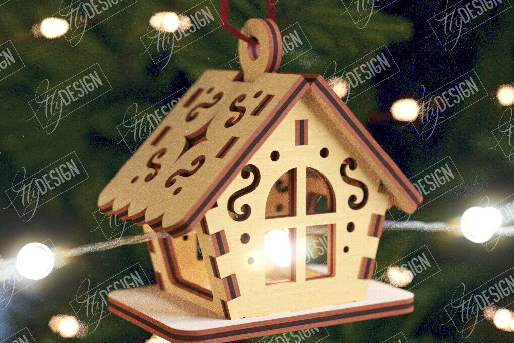 Intra απο ξύλο plywood 3mm-4mm πάχος Χριστουγεννιάτικα Σπίτια Γιρλάντα | Σπίτι Άγιου Βασίλη Δίασταση 15x15 cm INTRAFABR-106663582