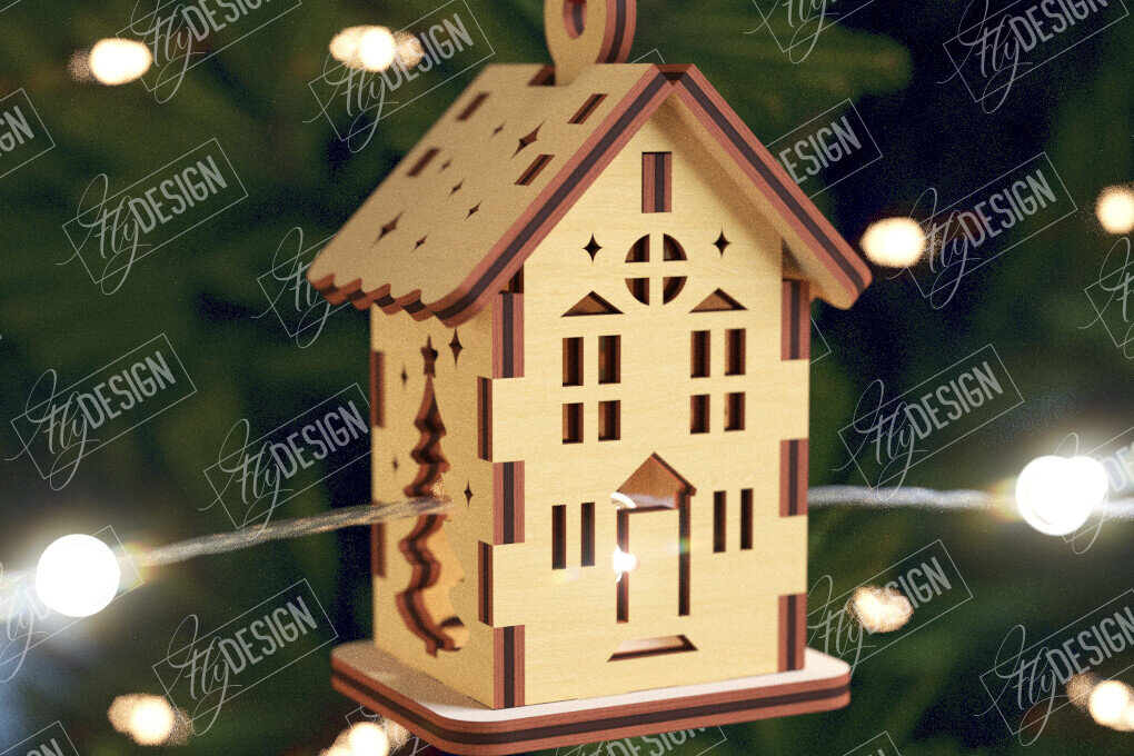 Intra απο ξύλο plywood 3mm-4mm πάχος Χριστουγεννιάτικα Σπίτια Γιρλάντα | Σπίτι Άγιου Βασίλη Δίασταση 15x15 cm INTRAFABR-106663591