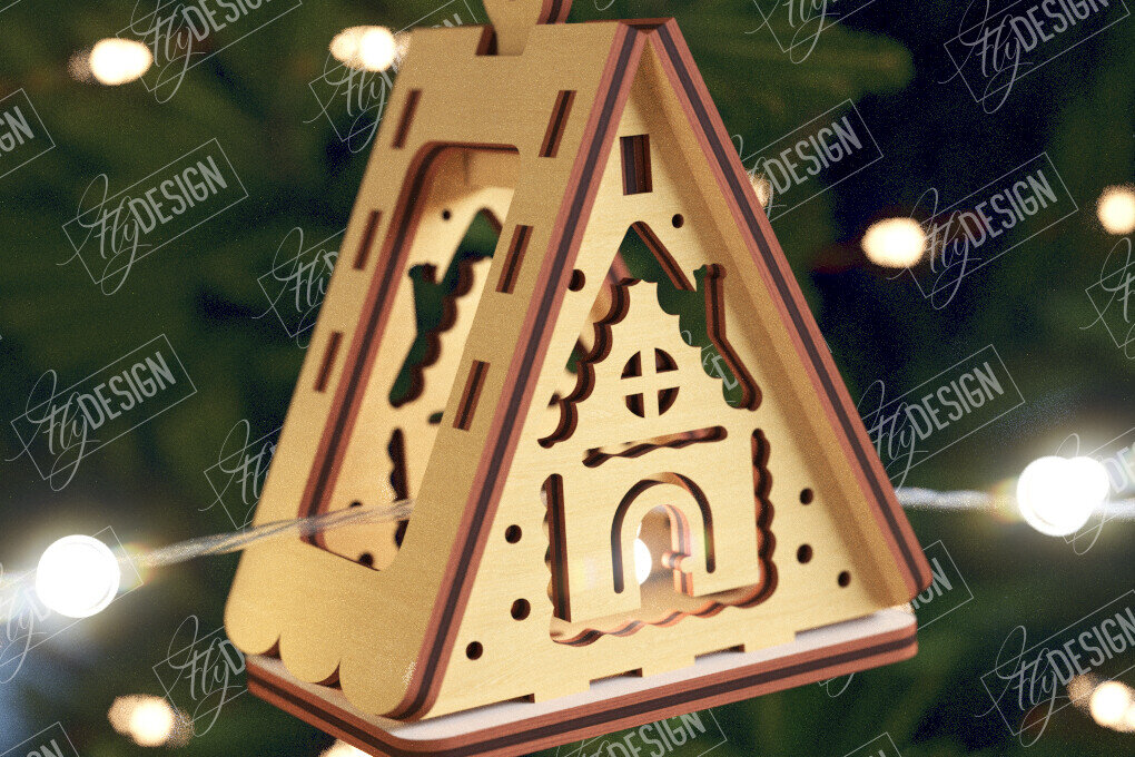 Intra απο ξύλο plywood 3mm-4mm πάχος Χριστουγεννιάτικα Σπίτια Γιρλάντα | Σπίτι Άγιου Βασίλη Δίασταση 15x15 cm INTRAFABR-106663623