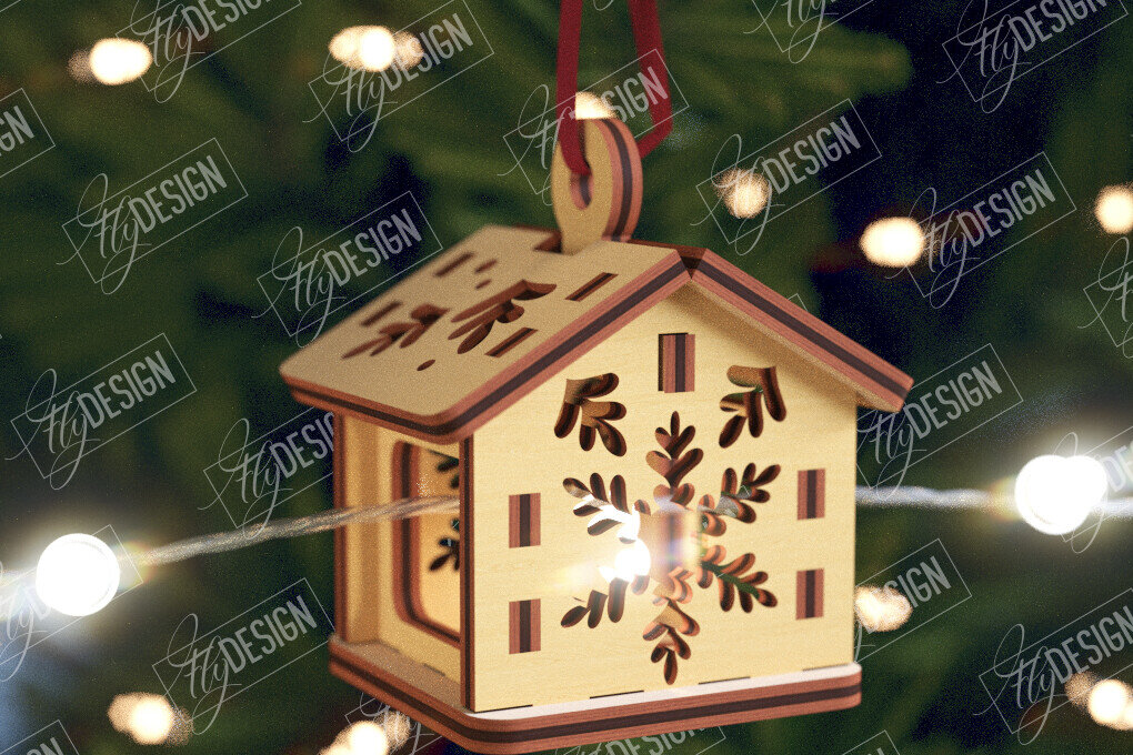 Intra απο ξύλο plywood 3mm-4mm πάχος Χριστουγεννιάτικα Σπίτια Γιρλάντα | Σπίτι Άγιου Βασίλη Δίασταση 15x15 cm INTRAFABR-106663696