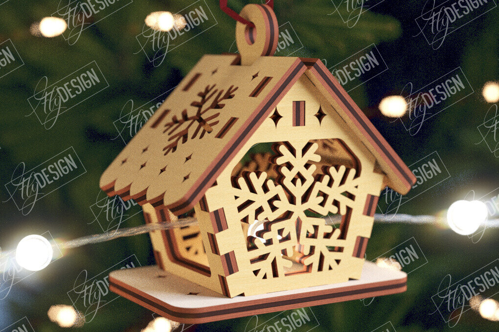 Intra απο ξύλο plywood 3mm-4mm πάχος Χριστουγεννιάτικα Σπίτια Γιρλάντα | Σπίτι Άγιου Βασίλη Δίασταση 15x15 cm INTRAFABR-106663569