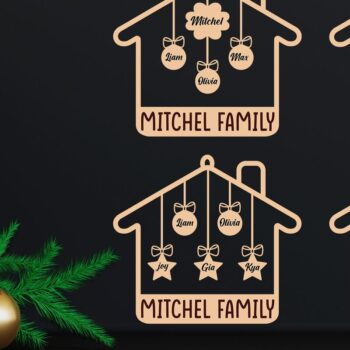 Intra απο ξύλο plywood 3mm-4mm πάχος Χριστουγεννιάτικο οικογενειακό στολίδι με λέιζερ Δίασταση 8x8 cm INTRAFABR-46351722 - Image 1