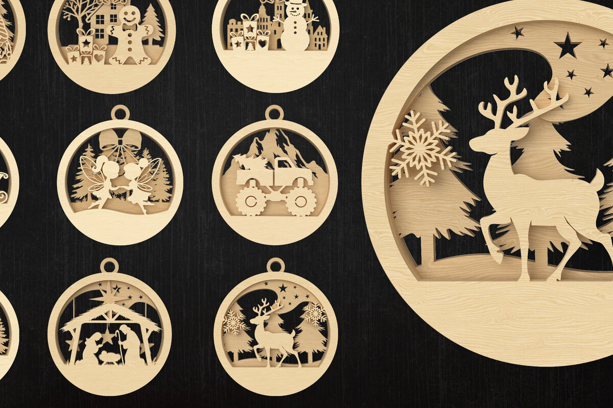 Intra απο ξύλο plywood 3mm-4mm πάχος Χριστουγεννιάτικη δέσμη διακοσμητικών κομμένων λέιζερ Δίασταση 8x8 cm INTRAFABR-108756017