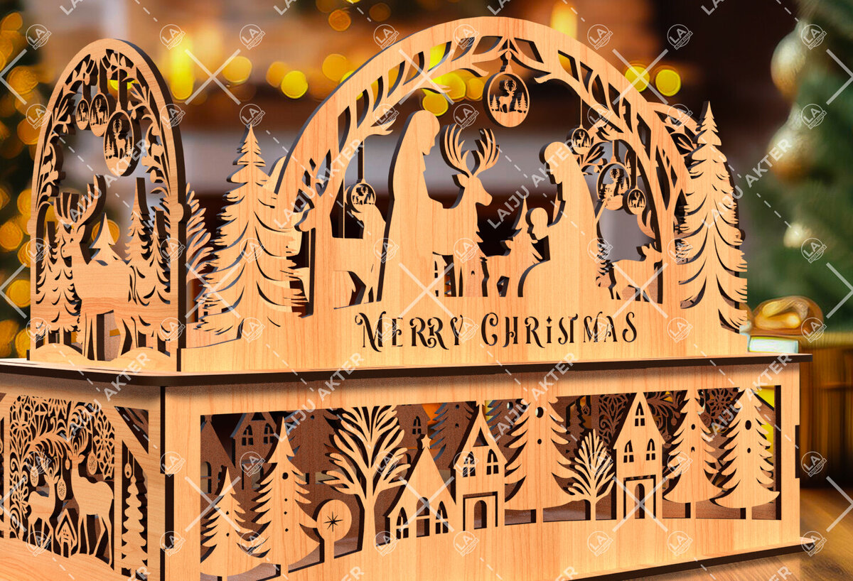 Intra απο ξύλο plywood 3mm-4mm πάχος Χριστουγεννιάτικη Ξύλινη Χωριάτικη Σκηνή Δίασταση 8x8 cm INTRAFABR-105684542