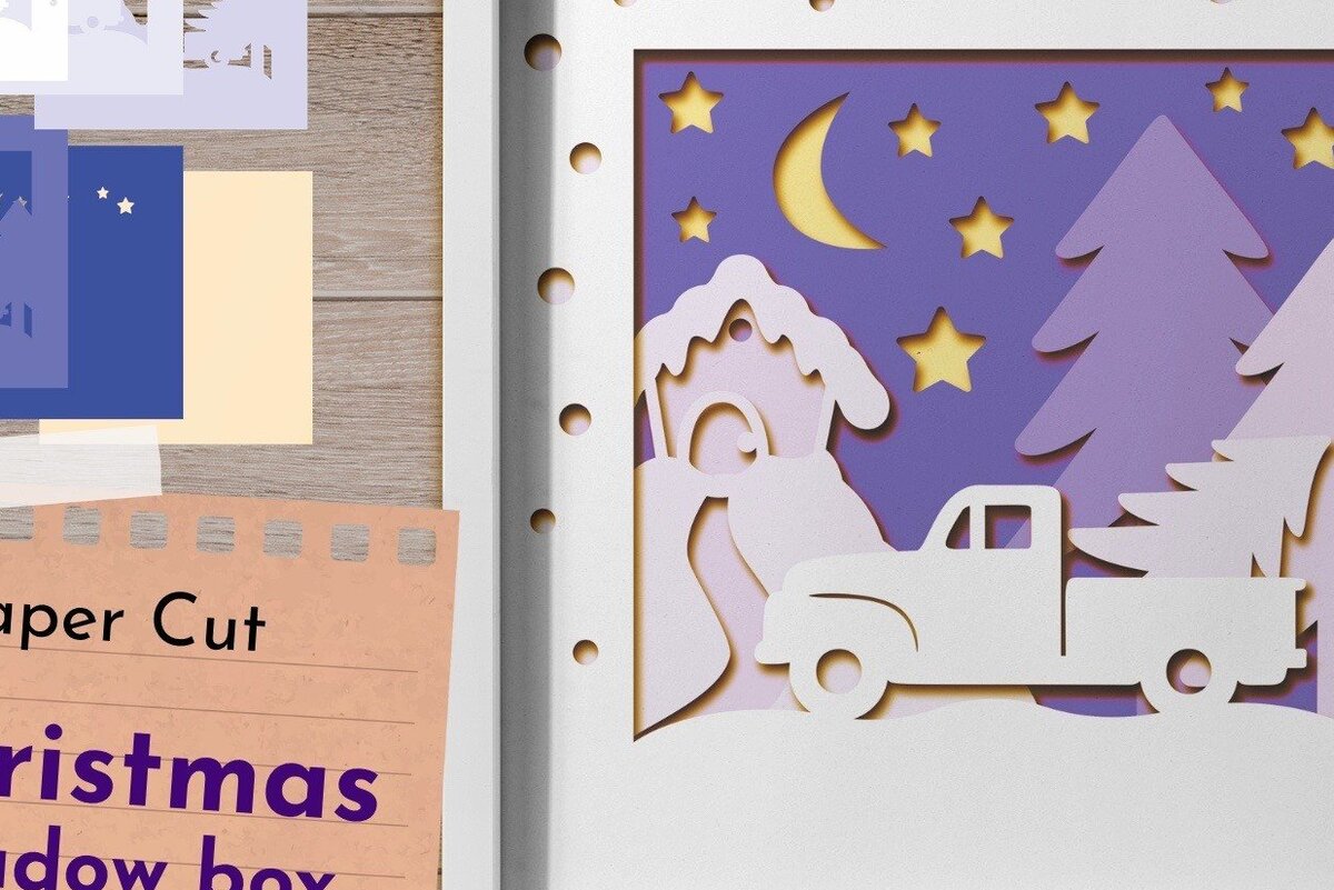 Intra απο ξύλο plywood 3mm-4mm πάχος Christmas Layered Shadow Box, Light Box Δίασταση 9x9 cm INTRAFABR-43555103