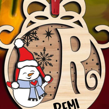 Intra απο ξύλο plywood 3mm-4mm πάχος Χριστουγεννιάτικο γράμμα R Snowman Holiday  Δίασταση 8x8 cm INTRAFABR-110708231 - Image 3