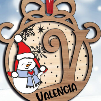 Intra απο ξύλο plywood 3mm-4mm πάχος Χριστουγεννιάτικο γράμμα V Snowman Holiday Δίασταση 8x8 cm INTRAFABR-110792620 - Image 1