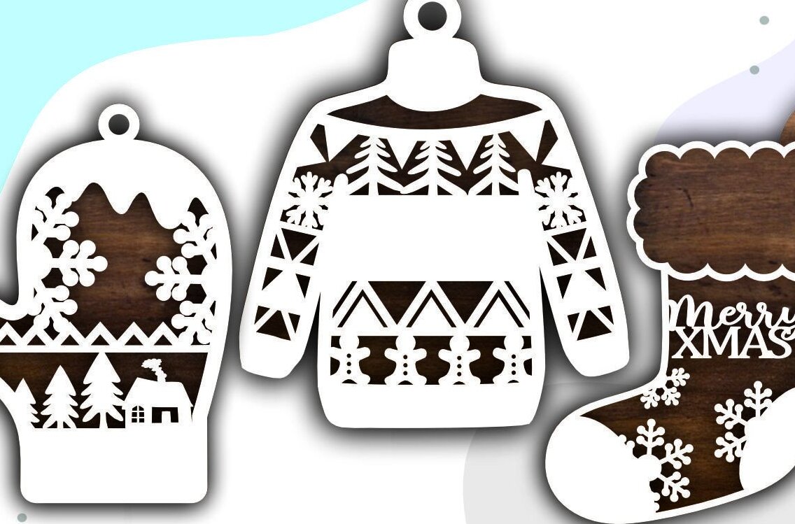 Intra απο ξύλο plywood 3mm-4mm πάχος Christmas Mitten , Χριστουγεννιάτικο πουλόβερ Δίασταση 15x15 cm INTRAFABR-43381177