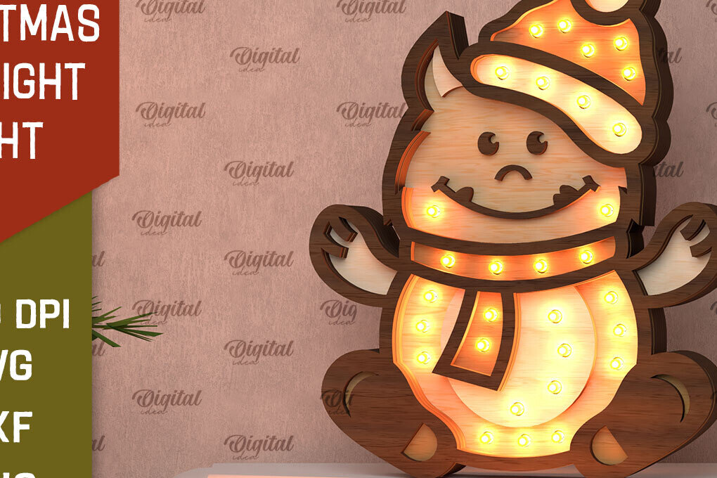 Intra απο ξύλο plywood 3mm-4mm πάχος Χριστουγεννιάτικο Monster Led Nightlight Δίασταση 15x15 cm INTRAFABR-107832179 - Image 1