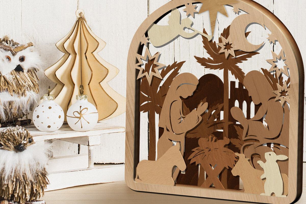 Intra απο ξύλο plywood 3mm-4mm πάχος Πρότυπο σκηνής Χριστουγέννων Δίασταση 15x15 cm INTRAFABR-109645838