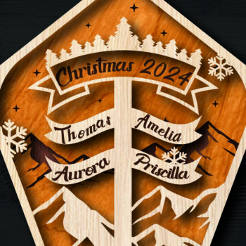 Intra απο ξύλο plywood 3mm-4mm πάχος Χριστουγεννιάτικο Οικογενειακό Στολίδι Βόρειου Πόλου Δίασταση 8x8 cm INTRAFABR-105339417 - Image 2