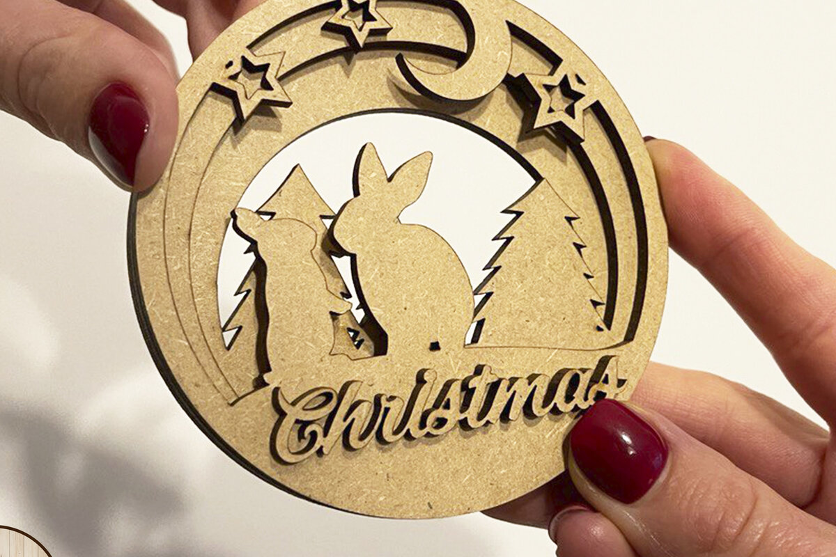 Intra απο ξύλο plywood 3mm-4mm πάχος Μπιχλιμπίδι με χριστουγεννιάτικο στολίδι με ζώα Δίασταση 4x4 cm INTRAFABR-52810407