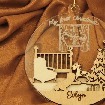 Intra απο ξύλο plywood 3mm-4mm πάχος Χριστουγεννιάτικο στολίδι Baby First Christmas Δίασταση 3x3 cm INTRAFABR-82458306 - Image 1