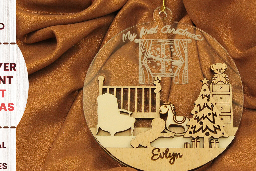 Intra απο ξύλο plywood 3mm-4mm πάχος Χριστουγεννιάτικο στολίδι Baby First Christmas Δίασταση 3x3 cm INTRAFABR-82458306