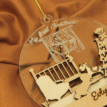 Intra απο ξύλο plywood 3mm-4mm πάχος Χριστουγεννιάτικο στολίδι Baby First Christmas Δίασταση 3x3 cm INTRAFABR-82458306 - Image 2