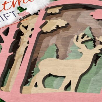 Intra απο ξύλο plywood 3mm-4mm πάχος Χριστουγεννιάτικο στολίδι Ελάφια στο δάσος Δίασταση 8x8 cm INTRAFABR-113819164 - Image 1