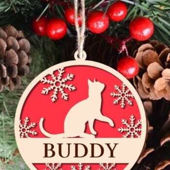 Intra απο ξύλο plywood 3mm-4mm πάχος Χριστουγεννιάτικο Στολίδι Cat Δίασταση 8x8 cm INTRAFABR-40657669 - Image 1