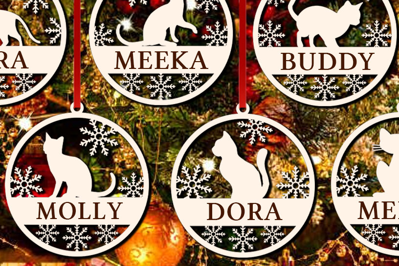 Intra απο ξύλο plywood 3mm-4mm πάχος Χριστουγεννιάτικο Στολίδι Cat Δίασταση 8x8 cm INTRAFABR-40658341