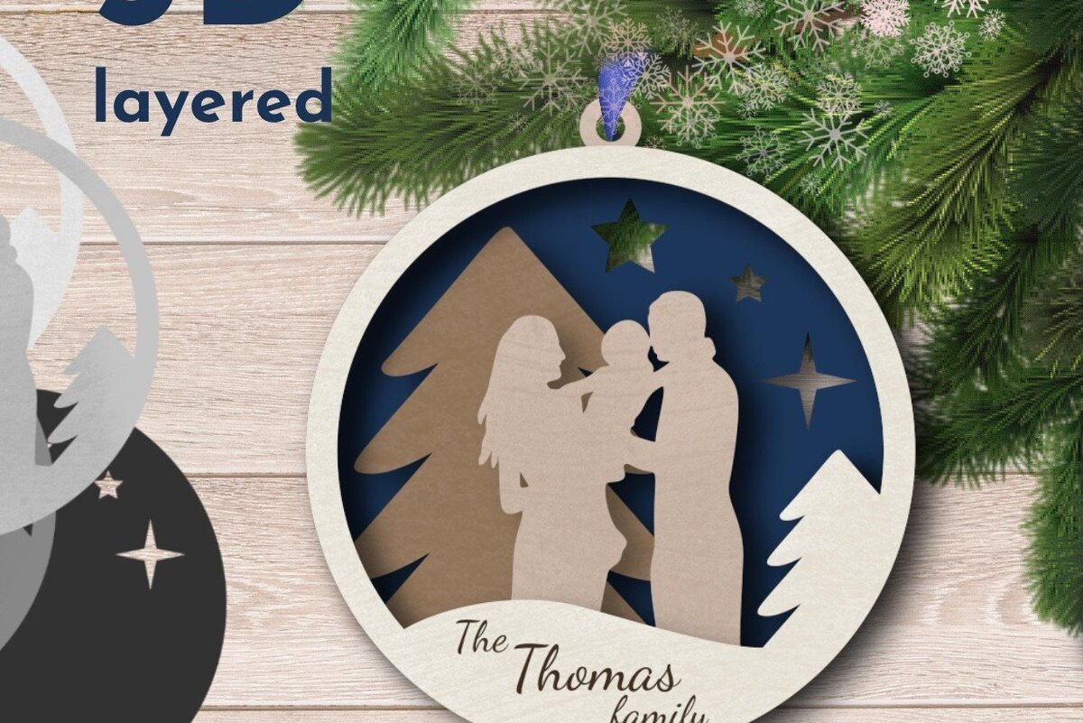 Intra απο ξύλο plywood 3mm-4mm πάχος Χριστουγεννιάτικο Στολίδι , Family Δίασταση 8x8 cm INTRAFABR-37365886