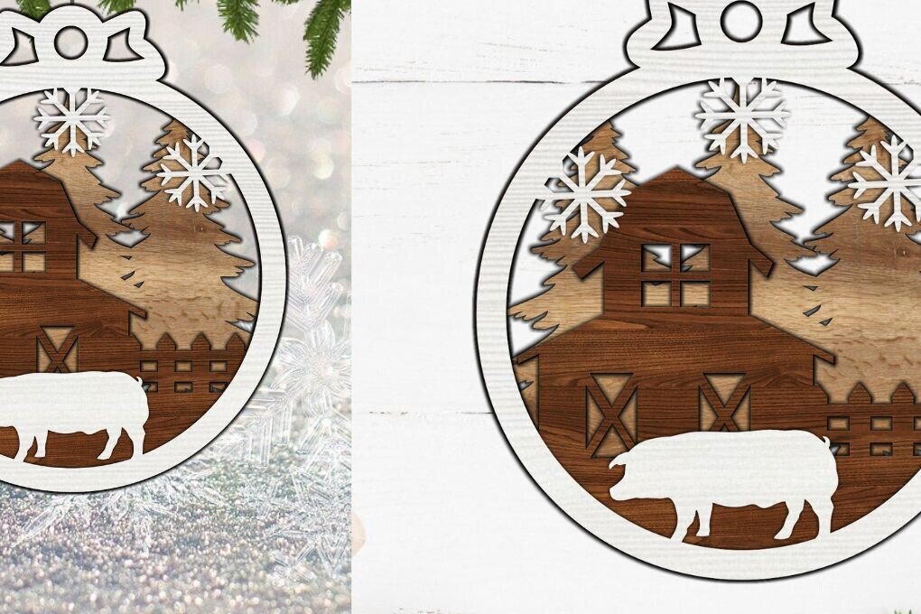 Intra απο ξύλο plywood 3mm-4mm πάχος Χριστουγεννιάτικο Στολίδι , Farm Δίασταση 8x8 cm INTRAFABR-84600785