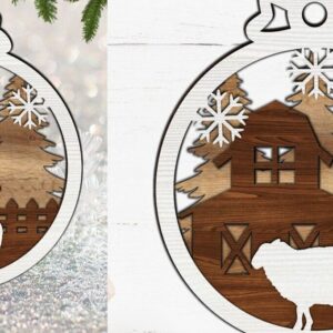 Intra απο ξύλο plywood 3mm-4mm πάχος Χριστουγεννιάτικο Στολίδι , Farm Δίασταση 8x8 cm INTRAFABR-84601063