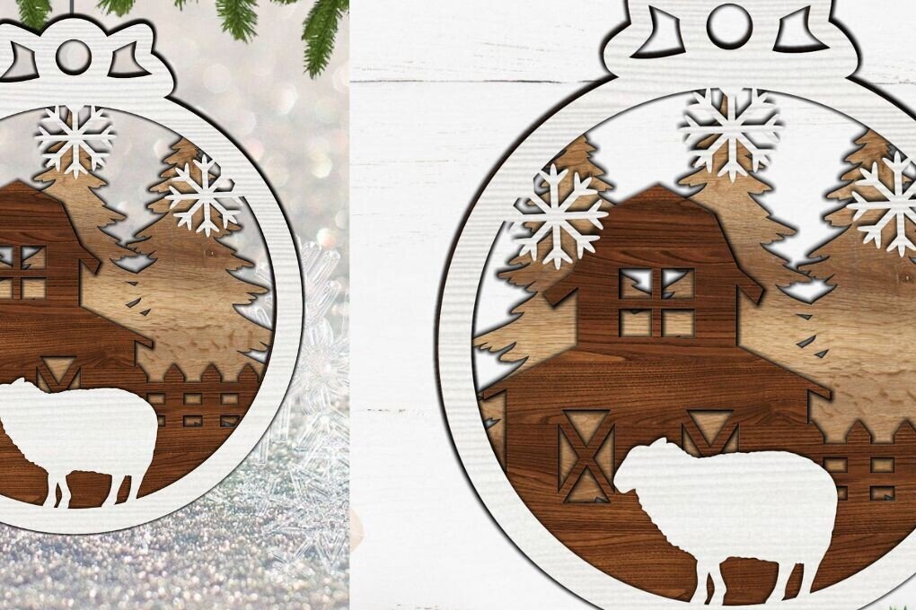 Intra απο ξύλο plywood 3mm-4mm πάχος Χριστουγεννιάτικο Στολίδι , Farm Δίασταση 8x8 cm INTRAFABR-84601063