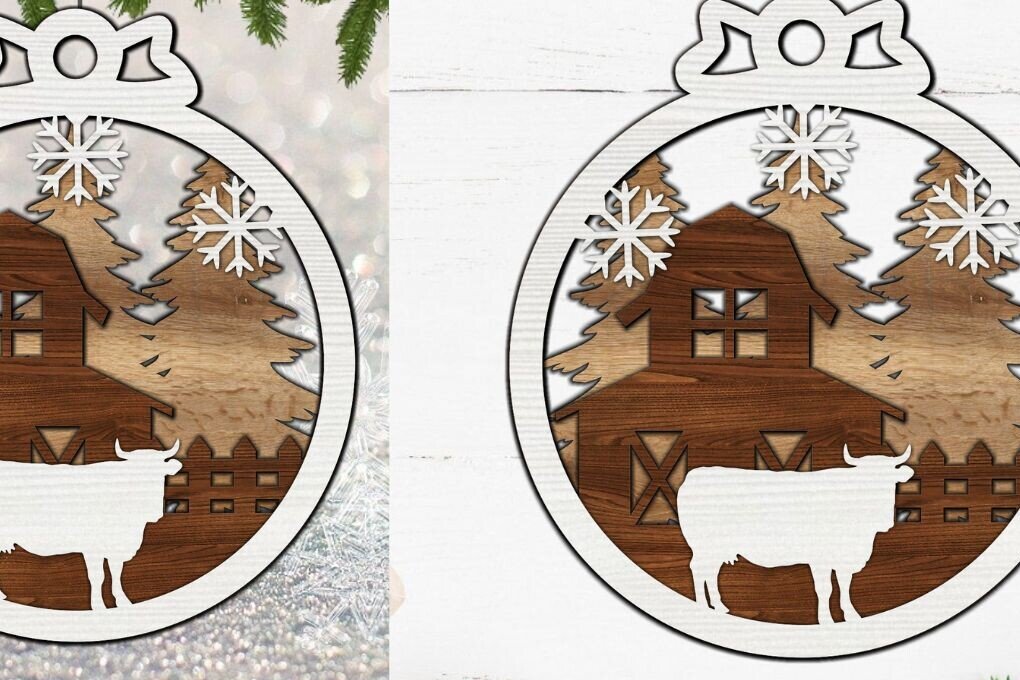 Intra απο ξύλο plywood 3mm-4mm πάχος Χριστουγεννιάτικο Στολίδι , Farm Δίασταση 8x8 cm INTRAFABR-84601308