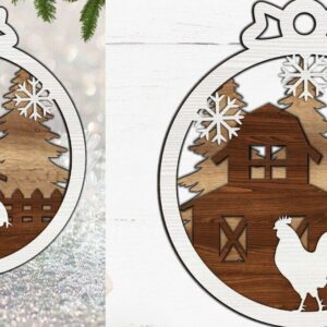 Intra απο ξύλο plywood 3mm-4mm πάχος Χριστουγεννιάτικο Στολίδι , Farm Δίασταση 8x8 cm INTRAFABR-84600581