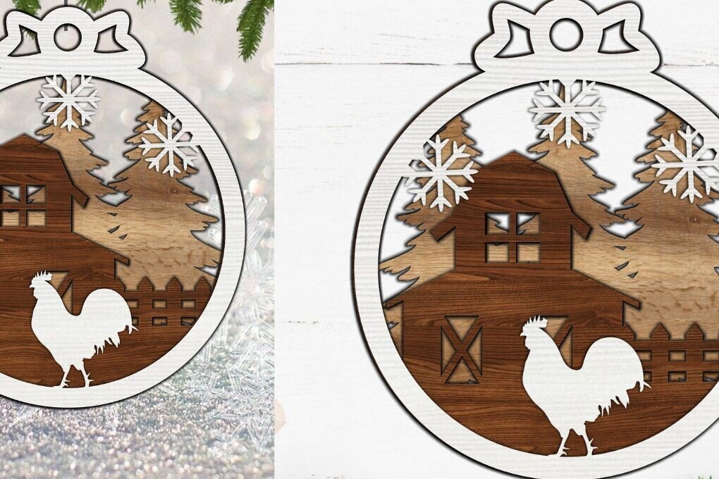 Intra απο ξύλο plywood 3mm-4mm πάχος Χριστουγεννιάτικο Στολίδι , Farm Δίασταση 8x8 cm INTRAFABR-84600581