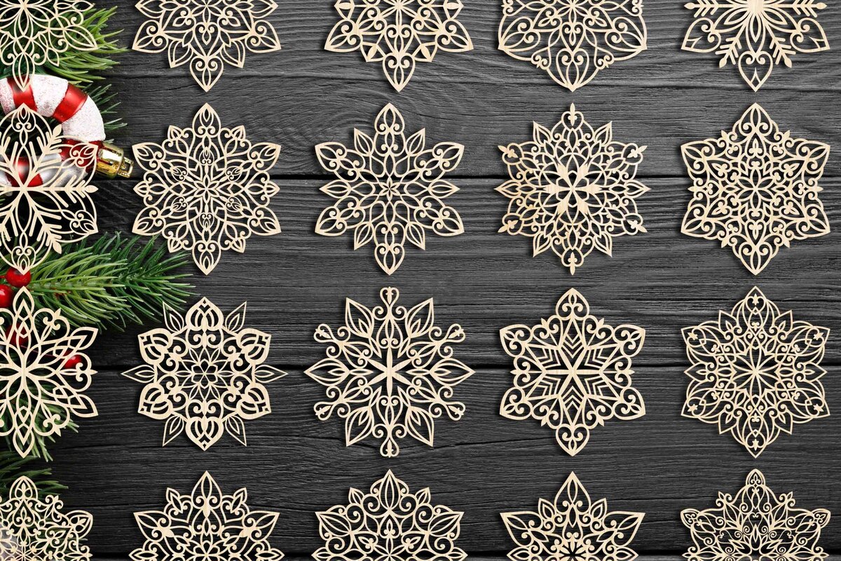 Intra απο ξύλο plywood 3mm-4mm πάχος Χριστουγεννιάτικα στολίδια νιφάδας χιονιού 105 Δίασταση 8x8 cm INTRAFABR-78697206