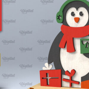 Intra απο ξύλο plywood 3mm-4mm πάχος Χριστουγεννιάτικο σχέδιο κοπής με λέιζερ Penguin Δίασταση 15x15 cm INTRAFABR-104437435