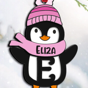 Intra απο ξύλο plywood 3mm-4mm πάχος Χριστουγεννιάτικο στολίδι Penguin Letter E Δίασταση 8x8 cm INTRAFABR-109459593 - Image 1