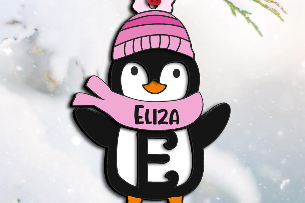 Intra απο ξύλο plywood 3mm-4mm πάχος Χριστουγεννιάτικο στολίδι Penguin Letter E Δίασταση 8x8 cm INTRAFABR-109459593