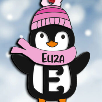 Intra απο ξύλο plywood 3mm-4mm πάχος Χριστουγεννιάτικο στολίδι Penguin Letter E Δίασταση 8x8 cm INTRAFABR-109459593 - Image 2