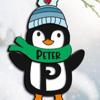 Intra απο ξύλο plywood 3mm-4mm πάχος Χριστουγεννιάτικο γράμμα Πιγκουίνος Στολίδι Δίασταση 8x8 cm INTRAFABR-109581346 - Image 1