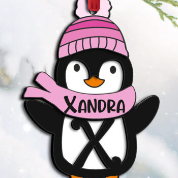 Intra απο ξύλο plywood 3mm-4mm πάχος Χριστουγεννιάτικο δώρο Penguin Letter X Δίασταση 8x8 cm INTRAFABR-109613367 - Image 1