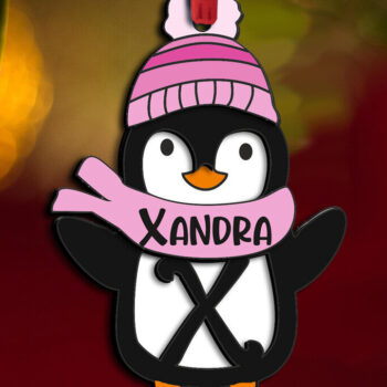 Intra απο ξύλο plywood 3mm-4mm πάχος Χριστουγεννιάτικο δώρο Penguin Letter X Δίασταση 8x8 cm INTRAFABR-109613367 - Image 2