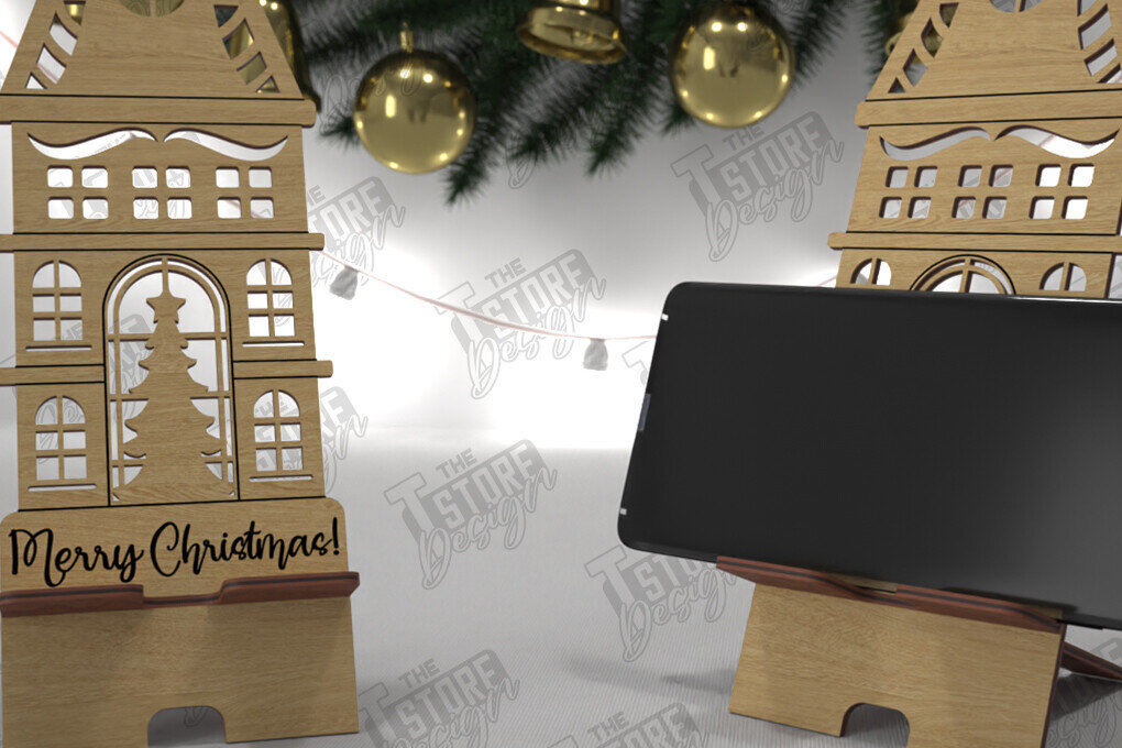 Intra απο ξύλο plywood 3mm-4mm πάχος Χριστουγεννιάτικη Επιτραπέζια Τηλεφωνική Βάση | Ιδέα δώρου Δίασταση 15x15 cm INTRAFABR-107824359