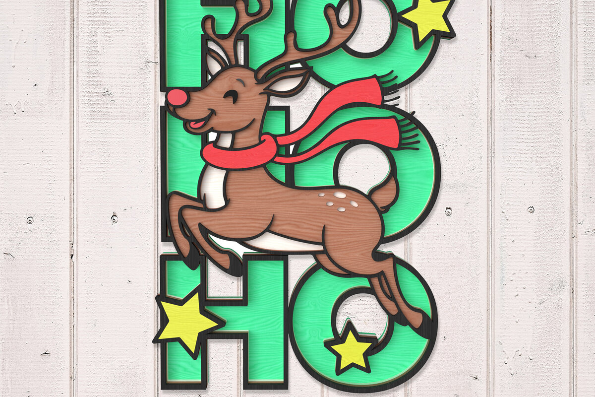 Intra απο ξύλο plywood 3mm-4mm πάχος Χριστουγεννιάτικο σημάδι HOHOHO Τάρανδος Δίασταση 30x20 cm INTRAFABR-106853559