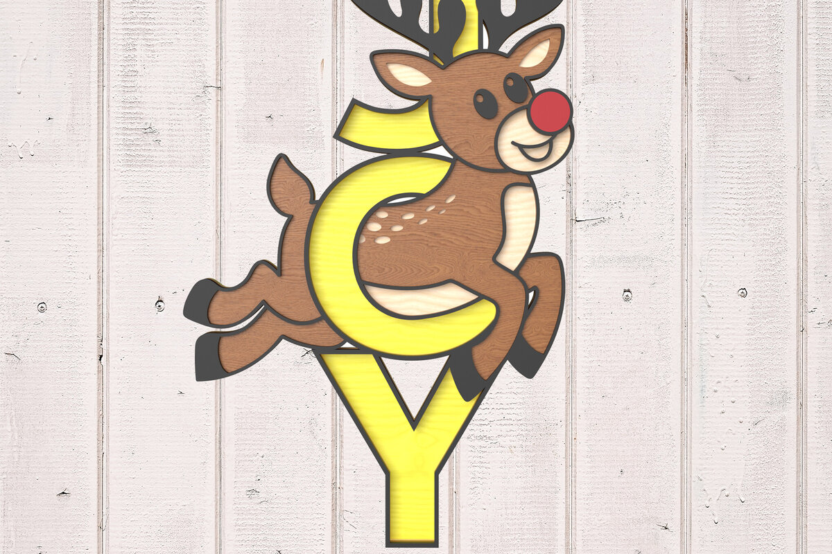 Intra απο ξύλο plywood 3mm-4mm πάχος Christmas Reindeer Joy Cut με λέιζερ Δίασταση 15x15 cm INTRAFABR-106529936