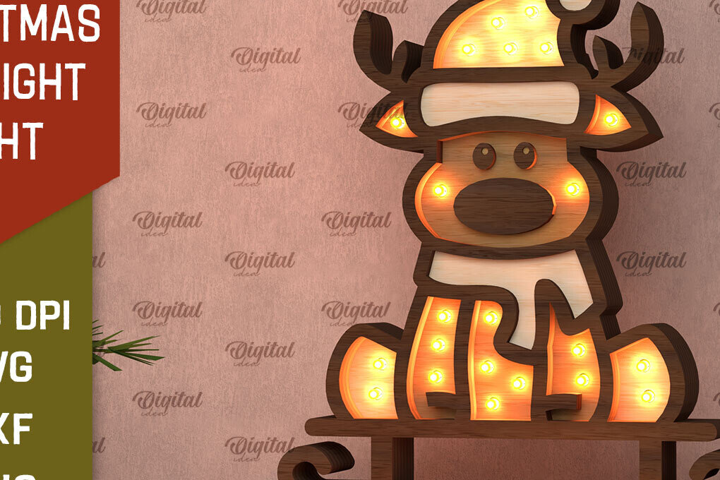 Intra απο ξύλο plywood 3mm-4mm πάχος Christmas Reindeer Led Nightlight  Δίασταση 15x15 cm INTRAFABR-107832024