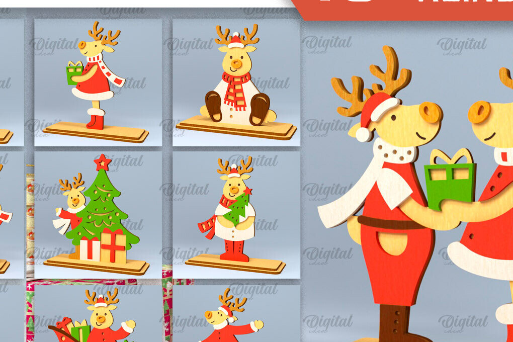 Intra απο ξύλο plywood 3mm-4mm πάχος κοπής με λέιζερ Χριστουγεννιάτικων ταράνδων Δίασταση 15x15 cm INTRAFABR-101387844