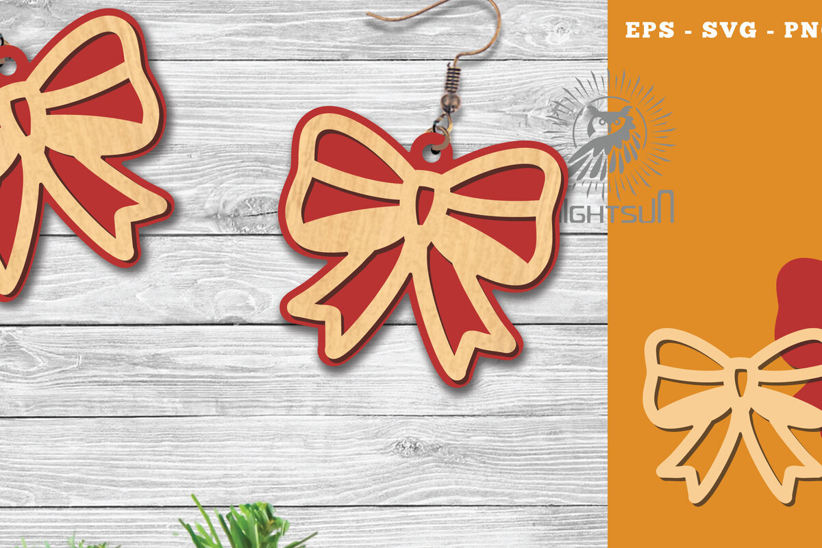 Intra απο ξύλο plywood 3mm-4mm πάχος Χριστουγεννιάτικα σκουλαρίκια κομμένα με λέιζερ κορδέλα Δίασταση 3x3 cm INTRAFABR-112767214