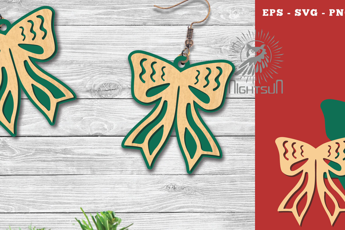 Intra απο ξύλο plywood 3mm-4mm πάχος Χριστουγεννιάτικα σκουλαρίκια κομμένα με λέιζερ κορδέλα Δίασταση 3x3 cm INTRAFABR-112767274