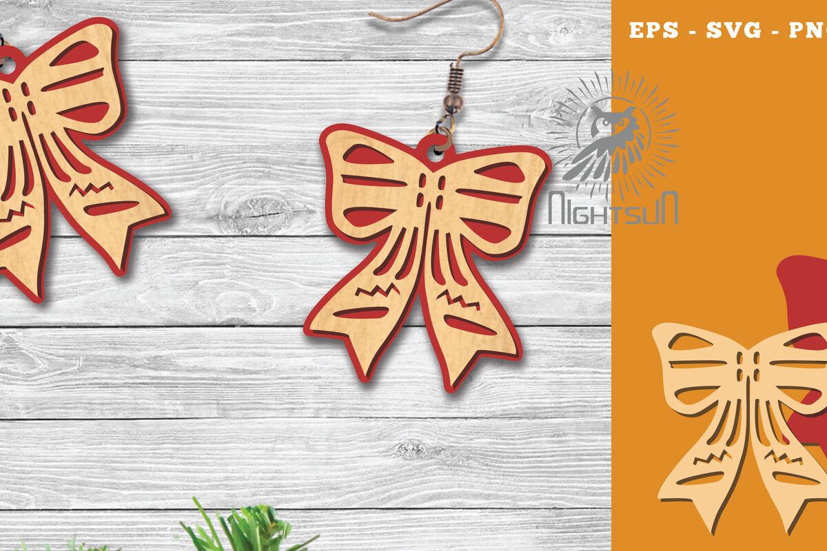 Intra απο ξύλο plywood 3mm-4mm πάχος Χριστουγεννιάτικα σκουλαρίκια κομμένα με λέιζερ κορδέλα Δίασταση 3x3 cm INTRAFABR-112767416