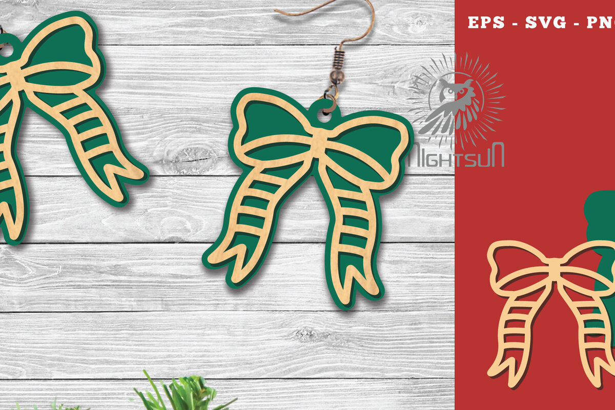 Intra απο ξύλο plywood 3mm-4mm πάχος Χριστουγεννιάτικα σκουλαρίκια κομμένα με λέιζερ κορδέλα Δίασταση 3x3 cm INTRAFABR-112767466