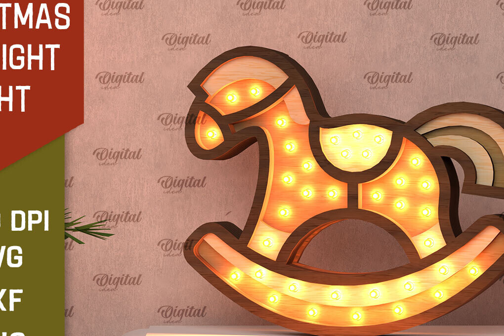 Intra απο ξύλο plywood 3mm-4mm πάχος Christmas Rocking Horse Led Nightlight Δίασταση 15x15 cm INTRAFABR-107832610