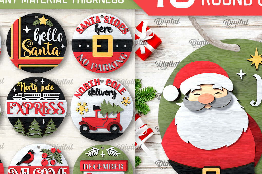 Intra απο ξύλο plywood 3mm-4mm πάχος Δέσμη κοπής με λέιζερ Χριστουγεννιάτικη στρογγυλή πινακίδα Δίασταση 15x15 cm INTRAFABR-105630341