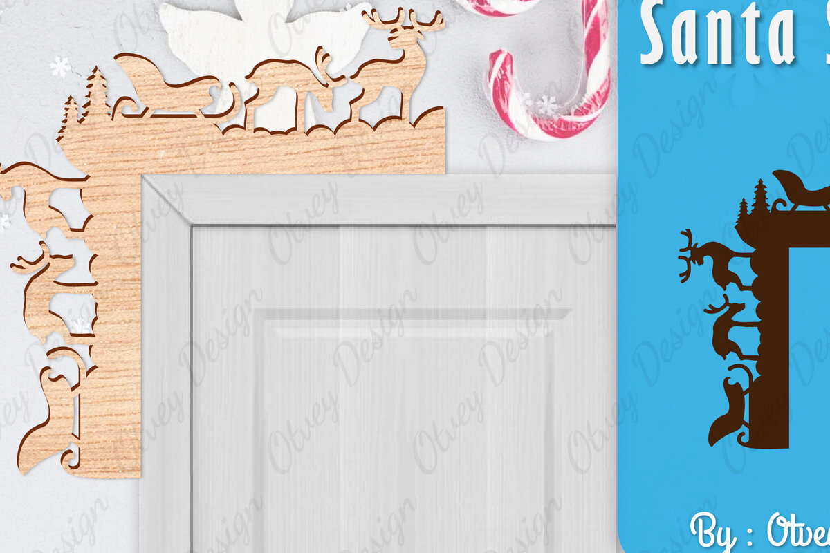 Intra απο ξύλο plywood 3mm-4mm πάχος Χριστουγεννιάτικο Santa Sleigh Door Corner  Δίασταση 30x20 cm INTRAFABR-110788599