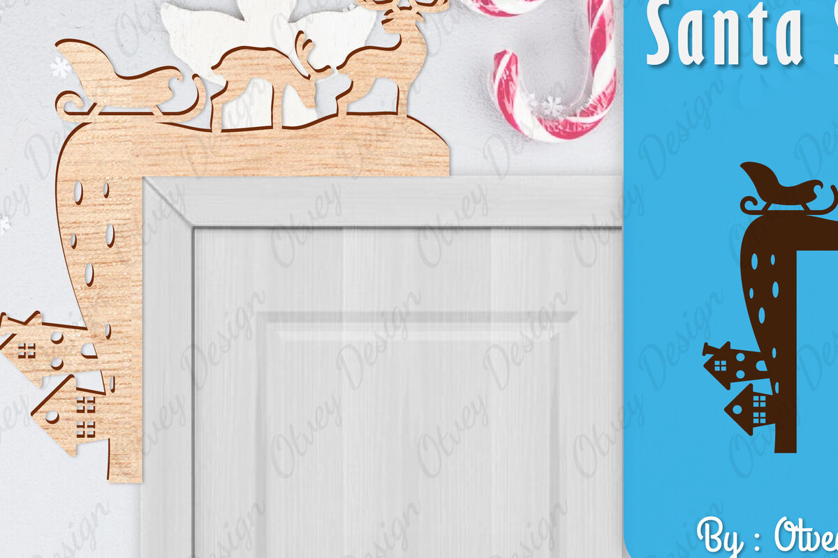 Intra απο ξύλο plywood 3mm-4mm πάχος Χριστουγεννιάτικο Santa Sleigh Door Corner  Δίασταση 30x20 cm INTRAFABR-110788627 - Image 1